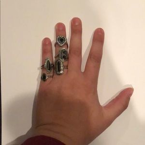 Jewelry: Silver/Black Ring Set of 5
